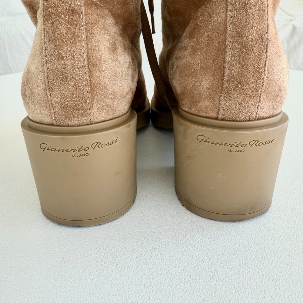 Gianvito Rossi Foster Lace-Up Combat Boots in Camel Suede - Picture 9 of 16